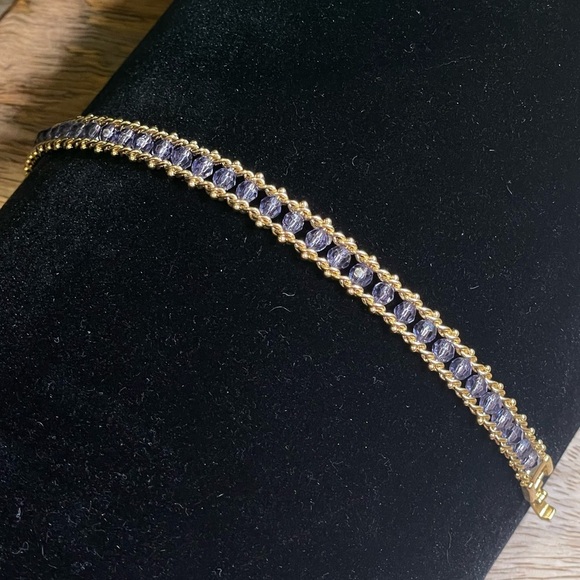 Vintage Deadstock 10KT Gold Filled Bracelet with Blue Quartz Faceted Crystals - Picture 7 of 7